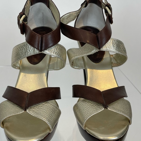 BROWN AND GOLD STRAPPY HEEL - Picture 3 of 7